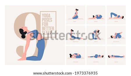 yoga poses for Better Sleep. Young woman practicing Yoga pose. Woman workout fitness, aerobic and exercises. Vector Illustration. Royalty-Free Stock Photo #1973376935
