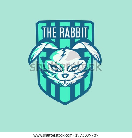 Vector rabbit virtual reality games logo. Electronic 3d glasses headset illustration with animal. Colorful VR device label for cyber sport. Head mounted display emblem. Team mascot gaming design