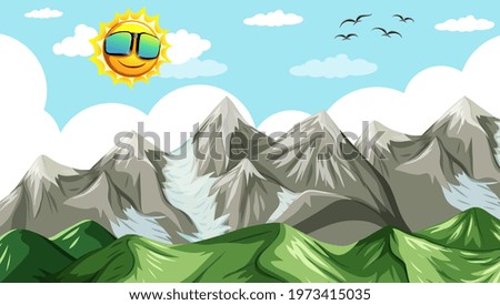 Nature landscape scenery view from a mountain top illustration