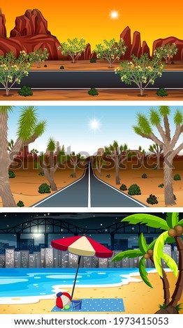 Set of different forest horizontal scenes in different times illustration