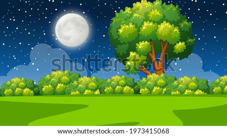Nature forest landscape at night scene illustration