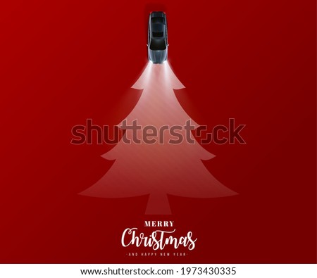 Auto Mobile Creative Concept, Car Headlight Creating Christmas Tree Shape On Road Royalty-Free Stock Photo #1973430335