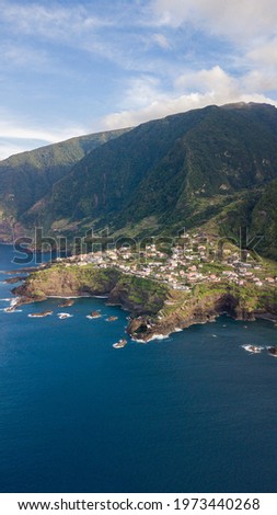 Huge cliff photography from above Drone aerial Portugal Madeira island