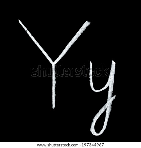 Detailed macro shot of chalkboard letter Y isolated on black