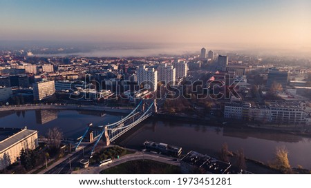 Drone aerial view of Wroclaw, Poland. Grunwaldzki bridge, Manhattan, polytechnic, university