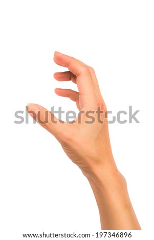 Female hand hold can action isolated on white background