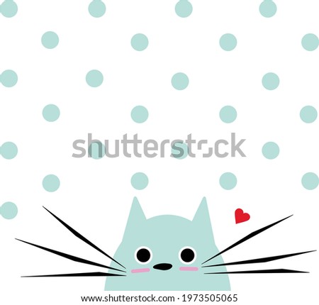 illustration of cute mint color cat with mustache and mint peas 