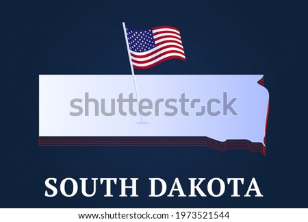 south dakota state Isometric map and USA national flag 3D isometric shape of us state Vector Illustration
