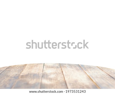 Natural wood table top on isolated white background. can be used for display or montage your products