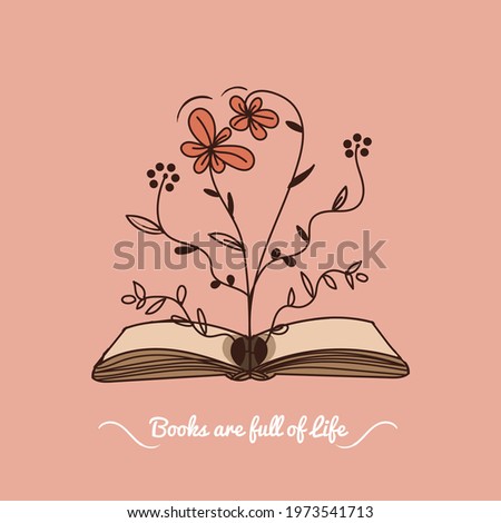 open book with plants and flowers, full of information