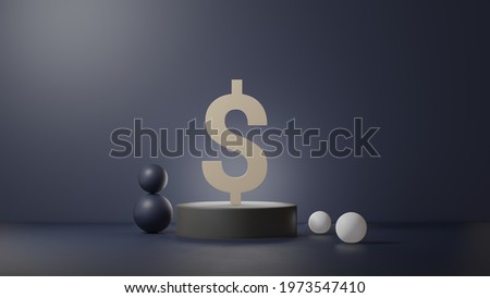 Dollar symbol in podium and dark blue background. 3D illustration of currency theme. Financial object