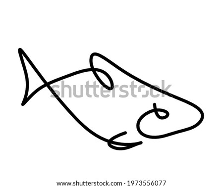 Black silhouette of fish as line drawing on white background