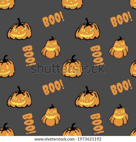 Seamless pattern for Halloween holiday. Different halloween pumpkins.