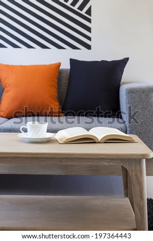 Sofa and pillows with table coffee.Modern style room interior apartment
