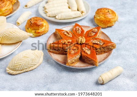 Traditional Azerbaijan holiday Novruz sweets,shekerbura,qogal,pa
