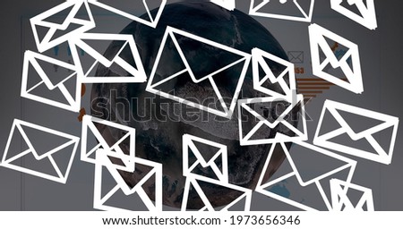 Composition of network of email envelope icons over globe in background. global networks, business and communication concept digitally generated image.