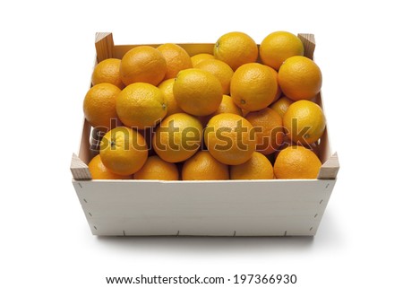 Fresh oranges in a box container isolated on white background