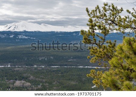 Stunning landscape from McClintock Ridge in northern Canada, Yukon Territory during spring time. Scenic, stunning, vast view in sub arctic area of North America. 