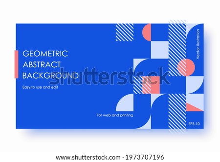 Geometric Abstract Backgrounds Design. Composition of simple geometric shapes on a blue background. For use in Presentation, Flyer and Leaflet, Cards, Landing, Website Design. Vector illustration. Royalty-Free Stock Photo #1973707196