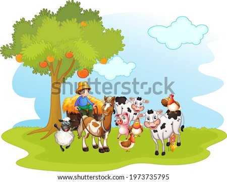 Scene with farm animals illustration