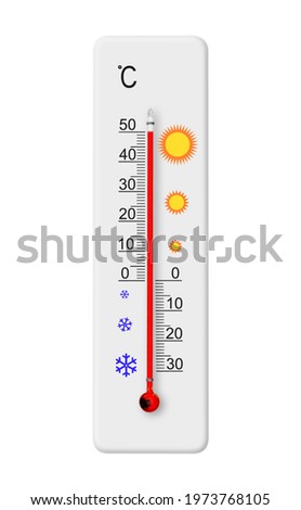 Celsius scale thermometer isolated on white background. Ambient temperature plus 50 degrees Royalty-Free Stock Photo #1973768105