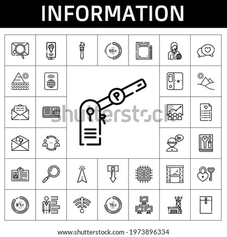 information icon set. line icon style. information related icons such as antenna, parking, cursor, access, paint brush, book, news reporter, manual, padlock, network, notification