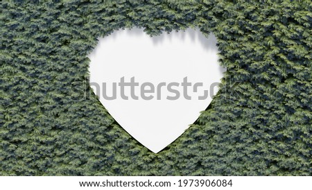 Christmas tree with paper blank white heart shaped card. New Year and Christmas concept.