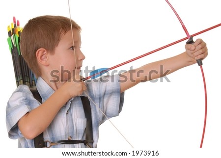 Young boy with bow and arrow practicing archery Royalty-Free Stock Photo #1973916