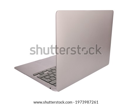 open laptop back side to camera is isolated on white background