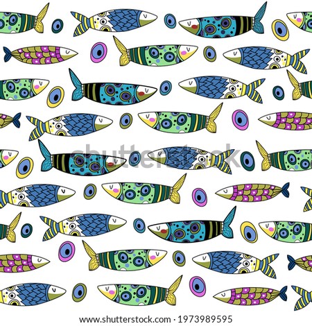 Vector illustration seamless pattern with funny cute fish. For textile and cover for phone.