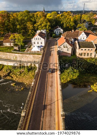 Long brick bridge, Kuldiga, Latvia. Captured from above.