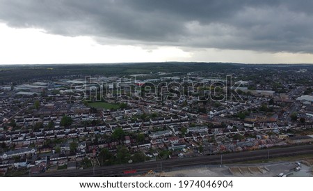 Cloudy day Aerial Flight over City Showing Beautiful Luton Cityscape