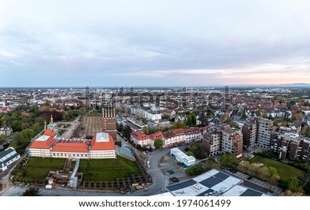 Drone panorama of the Hessian university city Darmstadt in Germany in the morning light Royalty-Free Stock Photo #1974061499