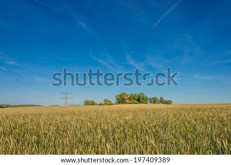 Summer sunset at golden field and windmill, gorgeous nature, Germany, 2014