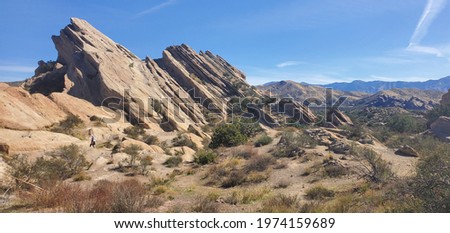 Jagged ancient rock formations at Vasquez Rocks in Antelope Valley. Royalty-Free Stock Photo #1974159689