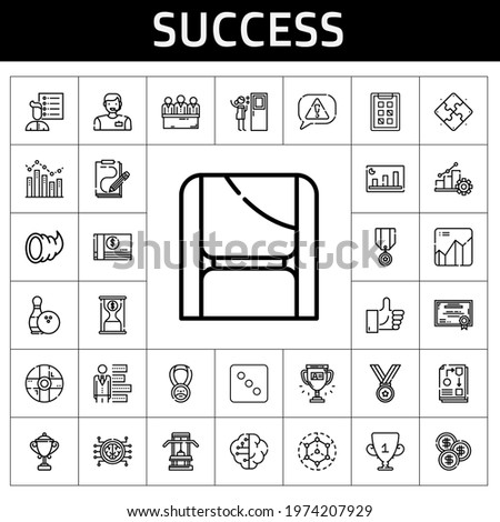 success icon set. line icon style. success related icons such as door, modeling, time is money, certificate, dice, bowling, user list, bar chart, medal, man, trophy, tasks