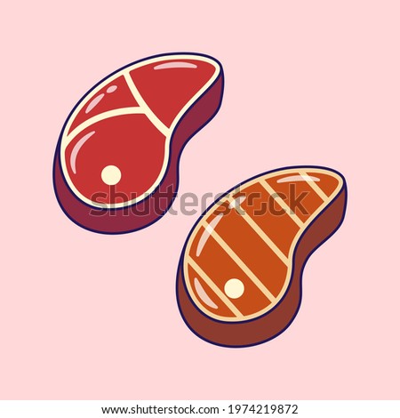 
A Piece of Raw and Grilled Meat Vector Illustration Isolated.
