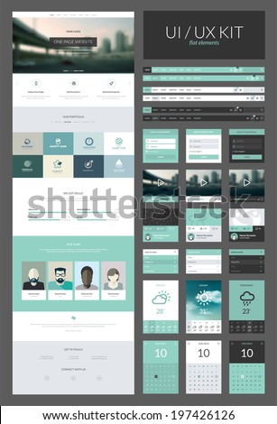 One page website design template. All in one set for website design that includes one page website templates and ux/ui kit for website design.     Royalty-Free Stock Photo #197426126