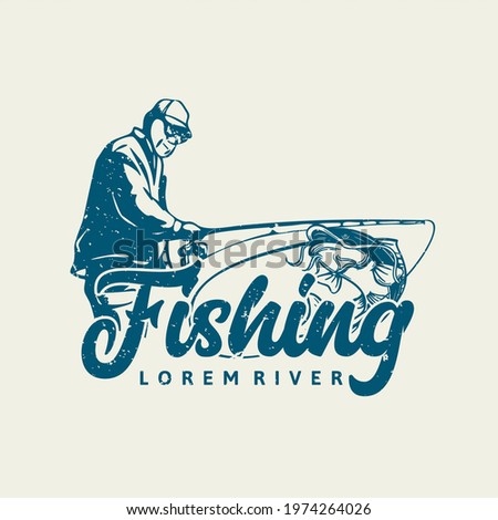 logo design fishing river with fisherman vintage illustration