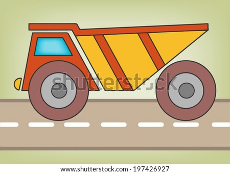 Dump truck, flat design vector for transport icons road and map, toy and illustration for children book
