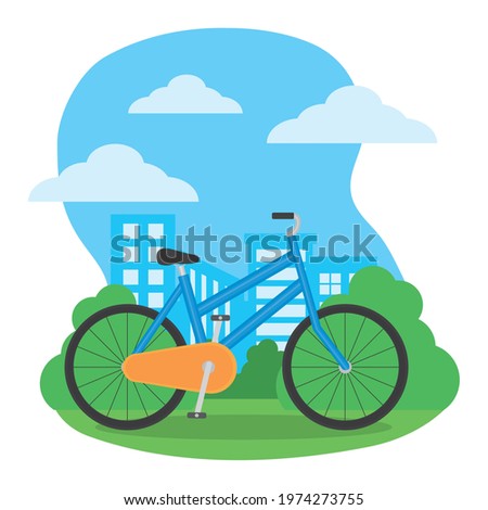 blue bicycle on city background