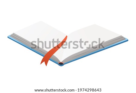 Vector book with bookmark. Learning or education concept. Design of empty book or notebook. Isolated symbol on a white background