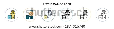 Little camcorder icon in filled, thin line, outline and stroke style. Vector illustration of two colored and black little camcorder vector icons designs can be used for mobile, ui, web