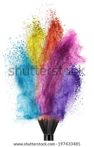 makup brush with color powder isolated on white