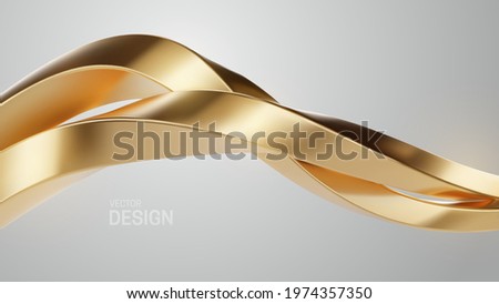 Luxury golden wave shapes isolated on white background. Golden intertwined shape. Abstract luxurious background. Curvy stream. Metallic wave. Vector 3d illustration. Geometric design. Jewelry pattern Royalty-Free Stock Photo #1974357350