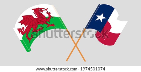 Crossed and waving flags of Wales and the State of Texas