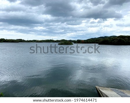 Quiet lake landscape in the rainy season