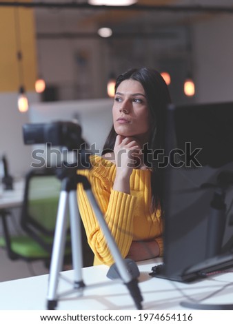 business woman have online meeting in modern open space coworking office