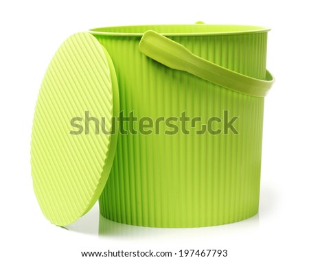 Green plastic storage bucket 