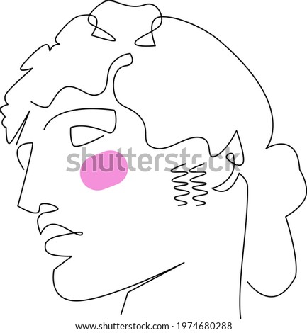 Ancient statue of a woman with blush, Line art. One line.
